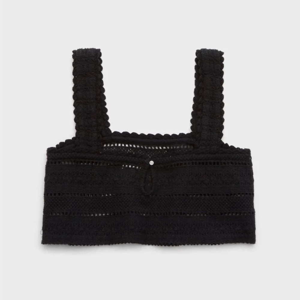 ⭐️ Aerie Crochet Crop Tank Top Square-Neck Open-Knit Women’s Small Black Coverup - Picture 2 of 7